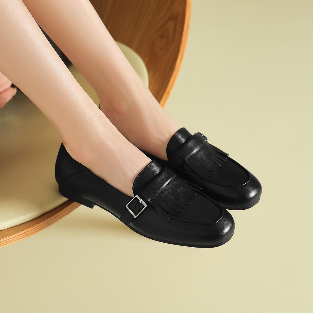 [First layer cowhide] 2026 new one foot design Le Fu shoes commuting casual women's cowhide shoes