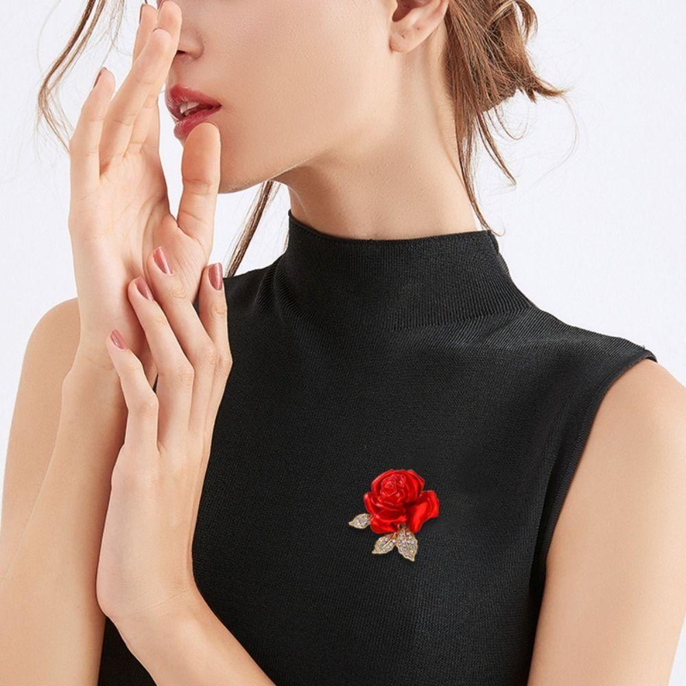 Temperament Temperament Red Rose Brooch High-end High-end Suit Pins Female Lady
