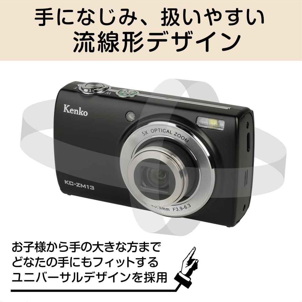 KENKO Компактная цифровая камера BK с 5-кратным оптическим зумом, сенсорная панель IPS примерно 16 дюймов, селфи-камера, компактная, черная, KC-ZM13, мегапиксели, 2,7-дюймовый монитор,
