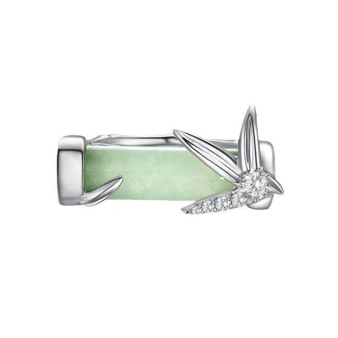 Японское бамбуковое кольцо с нефритом в виде листа, регулируемое, женское - Дизайн легкой роскоши