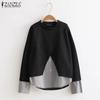 ZANZEA Women Casual Round Neck Long Sleeve Striped Pullover Sweatshirts