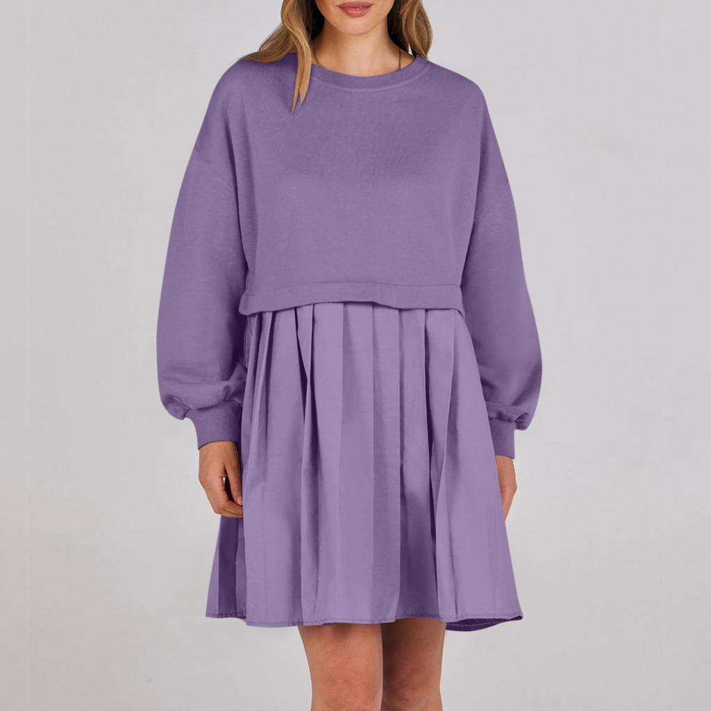 Женское платье-толстовка большого размера с длинным рукавом в стиле пэчворк, пуловер, топы, платье-толстовка