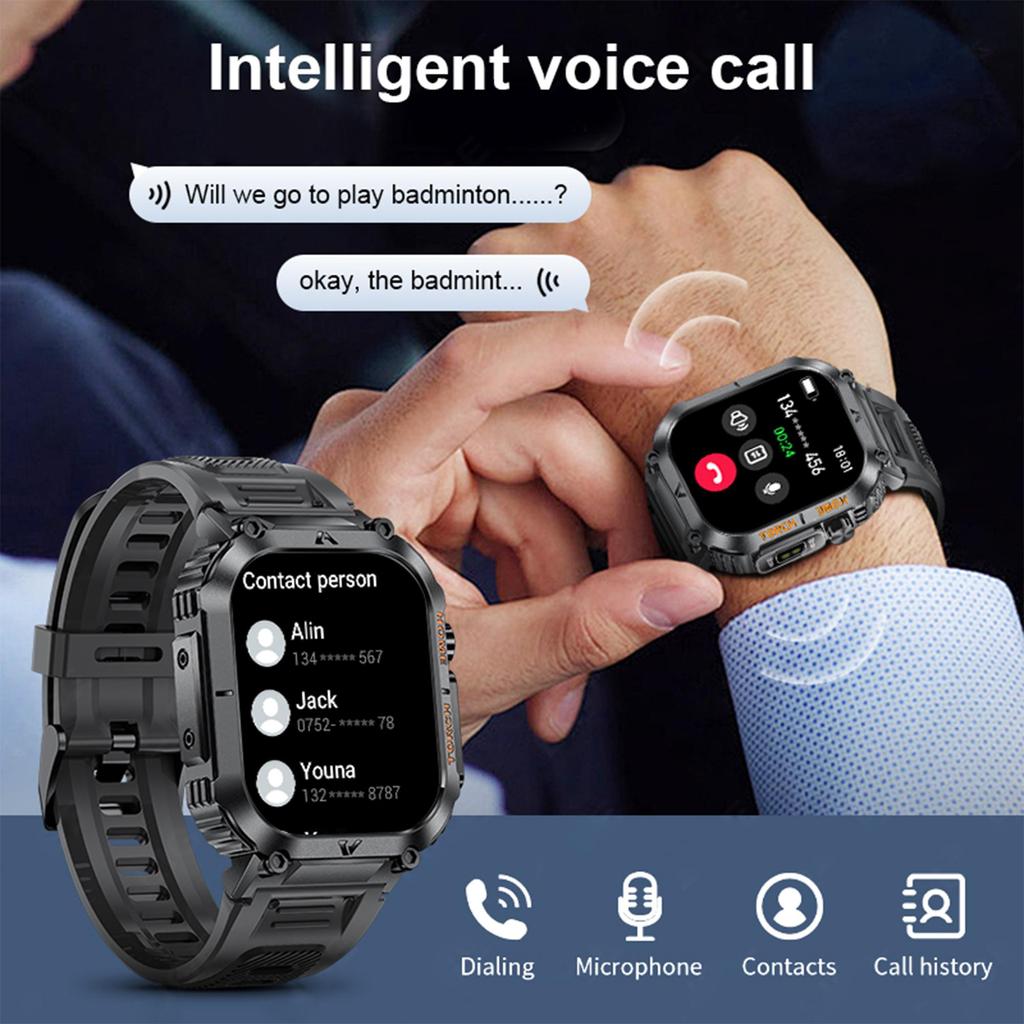 LIGE Умные часы со светодиодной подсветкой 2,02-дюймовый квадратный HD-экран Мониторинг здоровья Спорт на открытом воздухе Фитнес Водонепроницаемые умные часы для Android и IOS