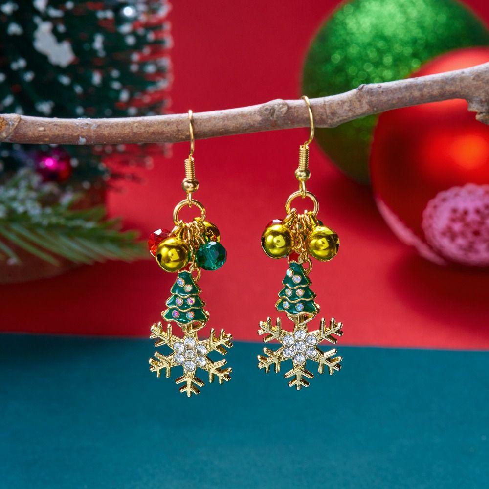 Bell Christmas Earrings Rhinestone Christmas Jewelry Sweet Xmas Drop Dangle Stud New Year