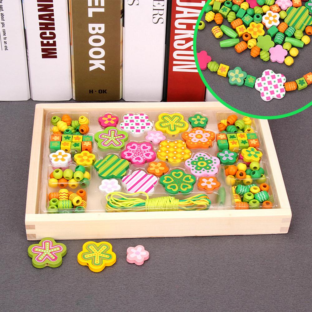 Wood Blocks DIY Butterfly Block Toys Stringing Threading Beads Game