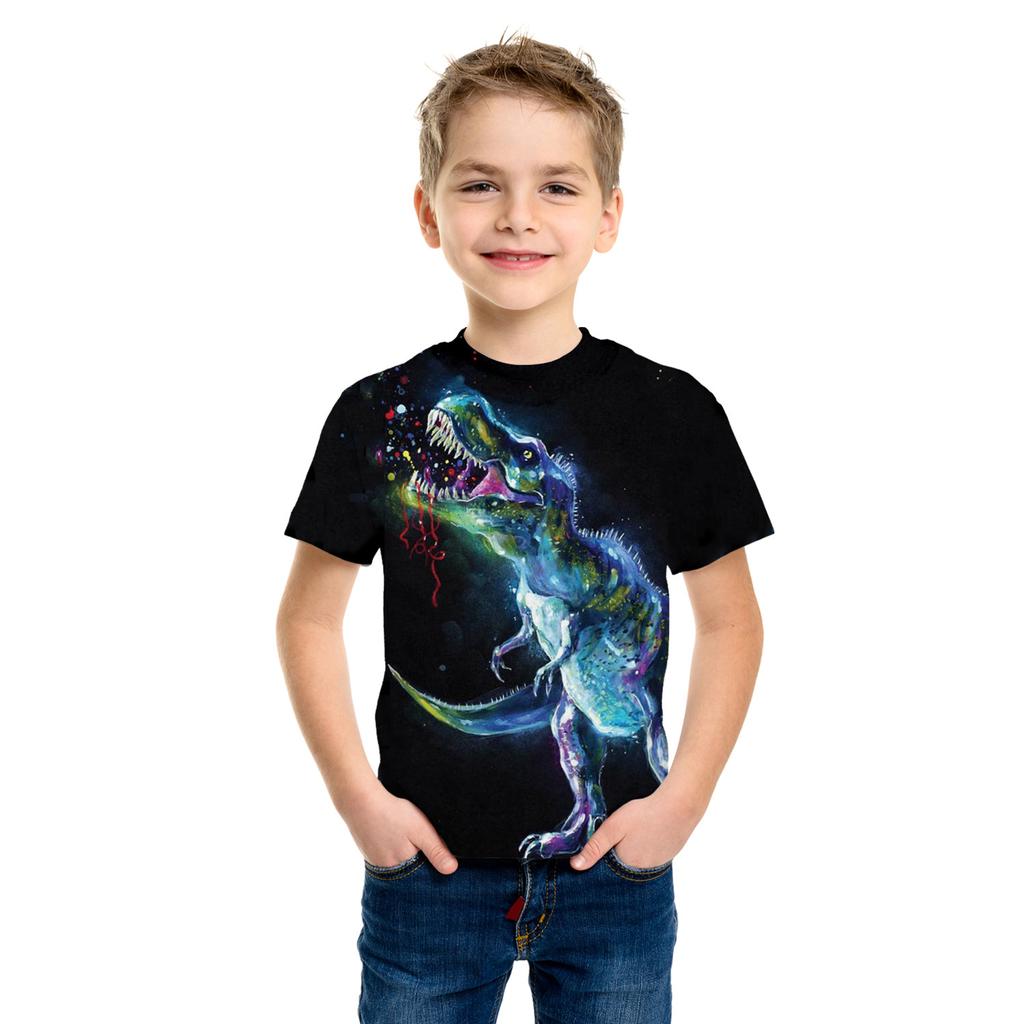 Cool Powerful Dinosaur Colorful 3d Print T Shirt for Kids Boys Casual Short Sleeve T-Shirt for Summer Children's Clothing Tops
