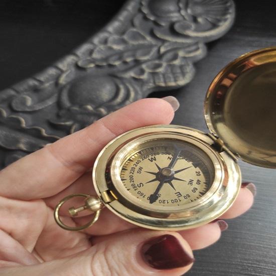 Латунный кнопочный карманный компас Полировка латуни 5,08 см
