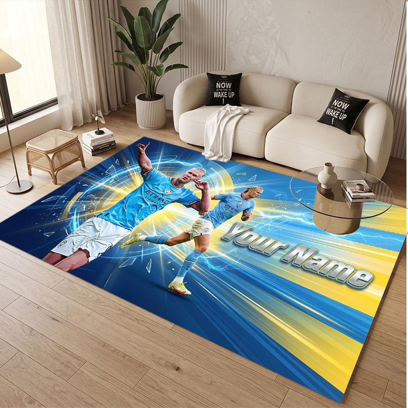 Custom Rug Erling Haaland Pattern Print Name Text Soft Non‑Slip Floor Carpet for Home Indoor Decoration