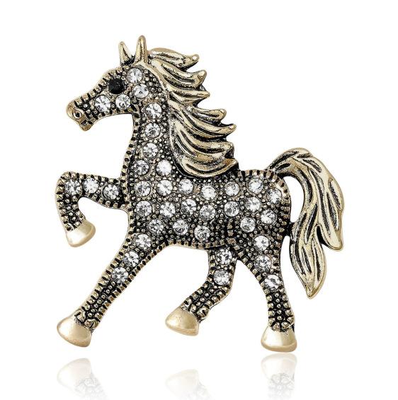 Retro Micro Diamond Studded Horse Brooch, Fashionable Clothing Accessory Pin, Versatile