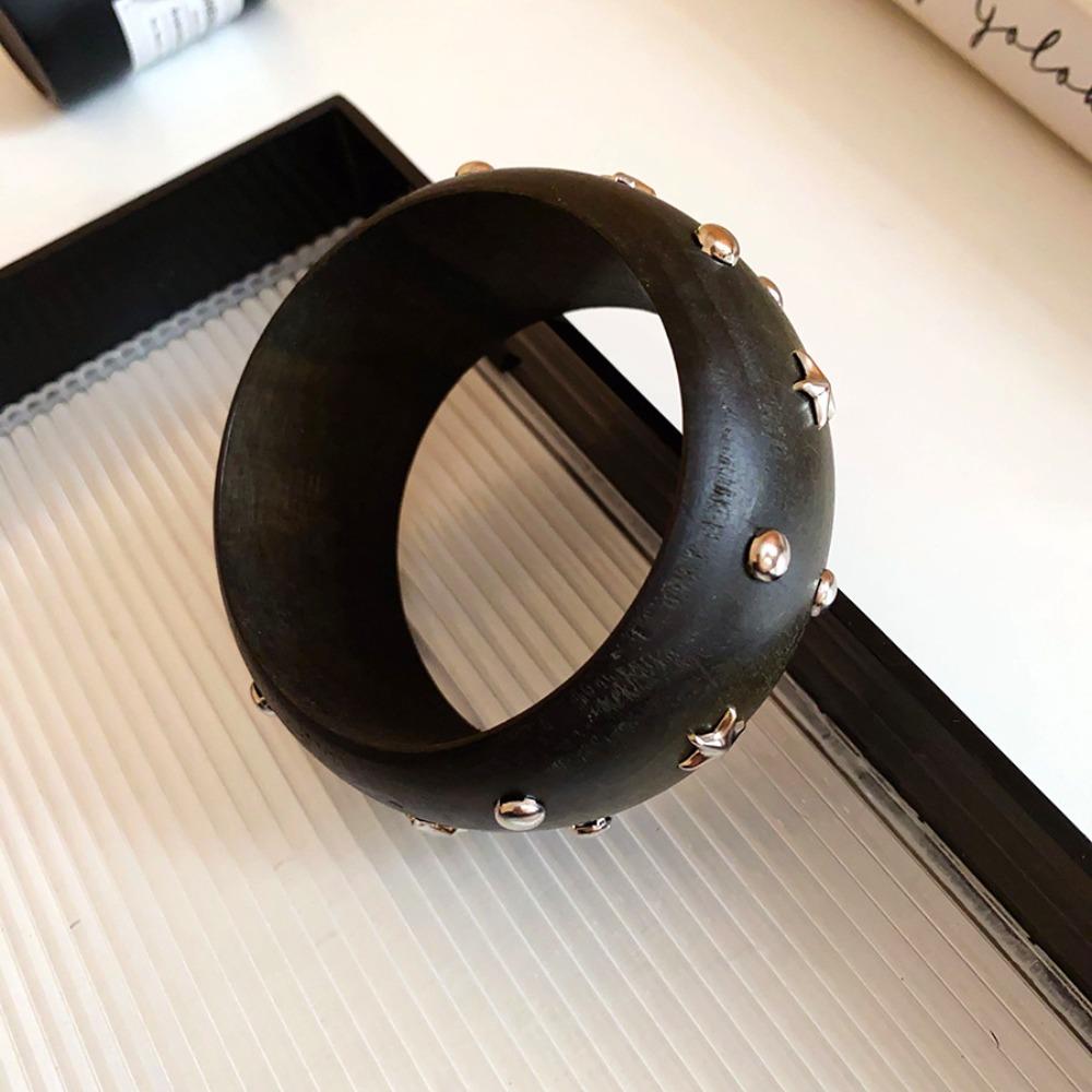 Круглый браслет в китайском стиле Панк-браслет с заклепками Винтажный деревянный браслет Девушка-перчинка