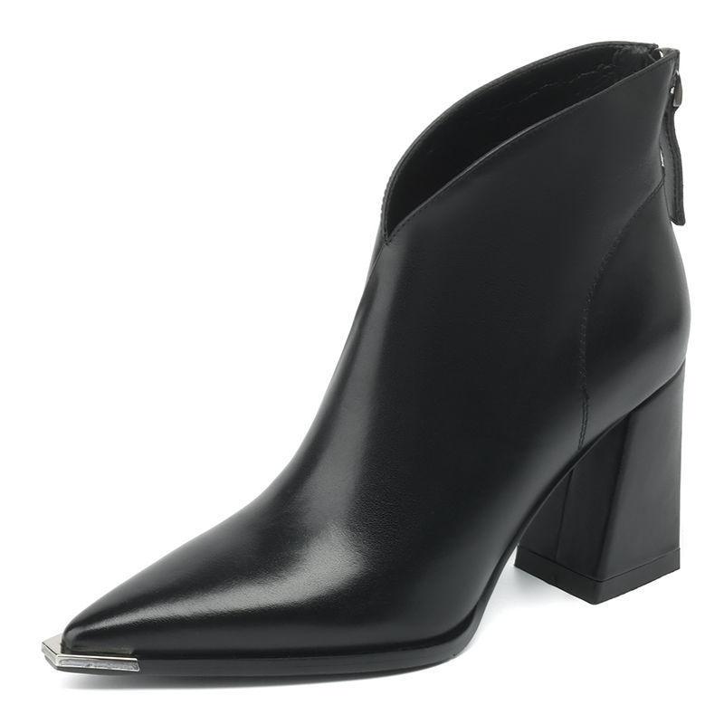 High-end fashion boots winter new fashion elegant thick heel high heel rear zipper pointed comfortable versatile short boots