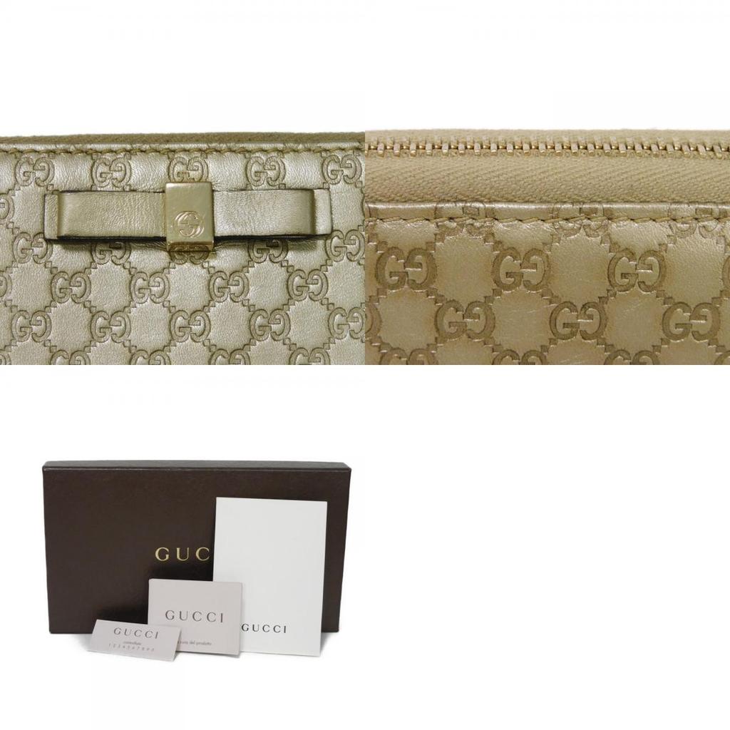 Used Guccissima Ribbon Zip-Around Wallet (9539) 388680 7940 Zip Around Micro GG Ribbon Champagne Gold Women's from