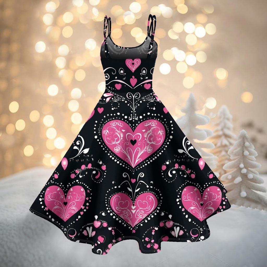 Women's Fashion Valentine's Day Printed Sexy Strapless Gothic Cocktail Dress Punk, Vintage Dress.