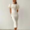 LYRIA Short-sleeved Elegant White Tight Dress Sexy Midi Party Dress Office Commuter O-neck Black High Waist Vest Women