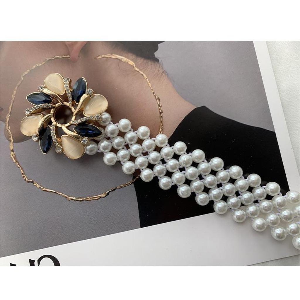Pearl Decorative Waist Chain High-End Elastic Waist Belt Women'S Waist Accessory Luxurious For Daily Commute Party
