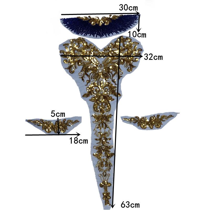 1 комплект золотых аппликаций с пайетками, красная синяя вышитая кружевная ткань, свадебные нашивки для украшения платья своими руками