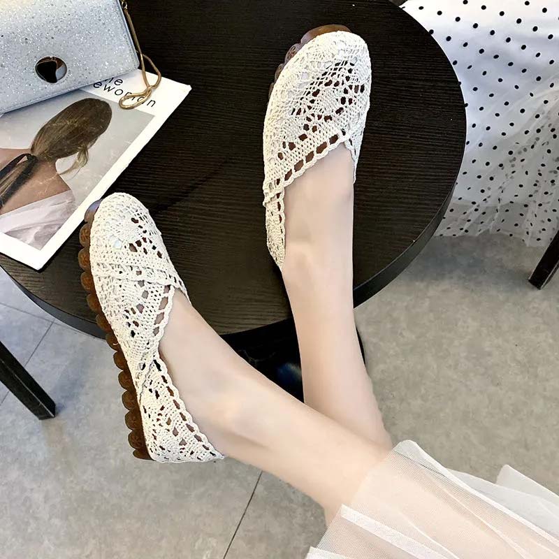 Обувь с сеткой Дышащие сандалии с сеткой Женская тканевая обувь Туфли на мягкой подошве на плоской подошве Винтажный дизайн с вырезами Простой повседневный стиль Весна Лето