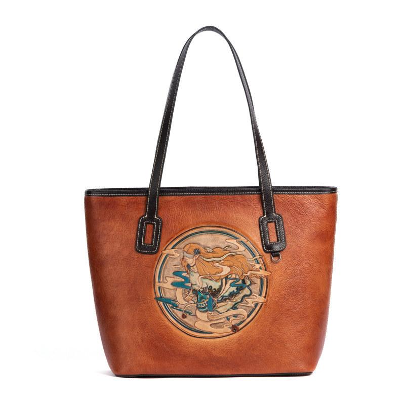 Тотемное тиснение винтажный дизайн женские сумки из натуральной кожи сумки на плечо для женщин брендовая модная большая сумка GZW