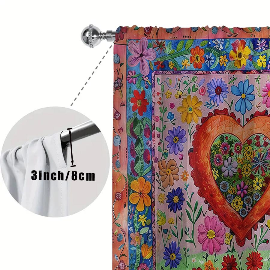 2pcs Vivid Floral Heart Curtains Rod Pocket Room Darkening Drapes Home Decor for Living Room Bedroom Holiday Window Treatm