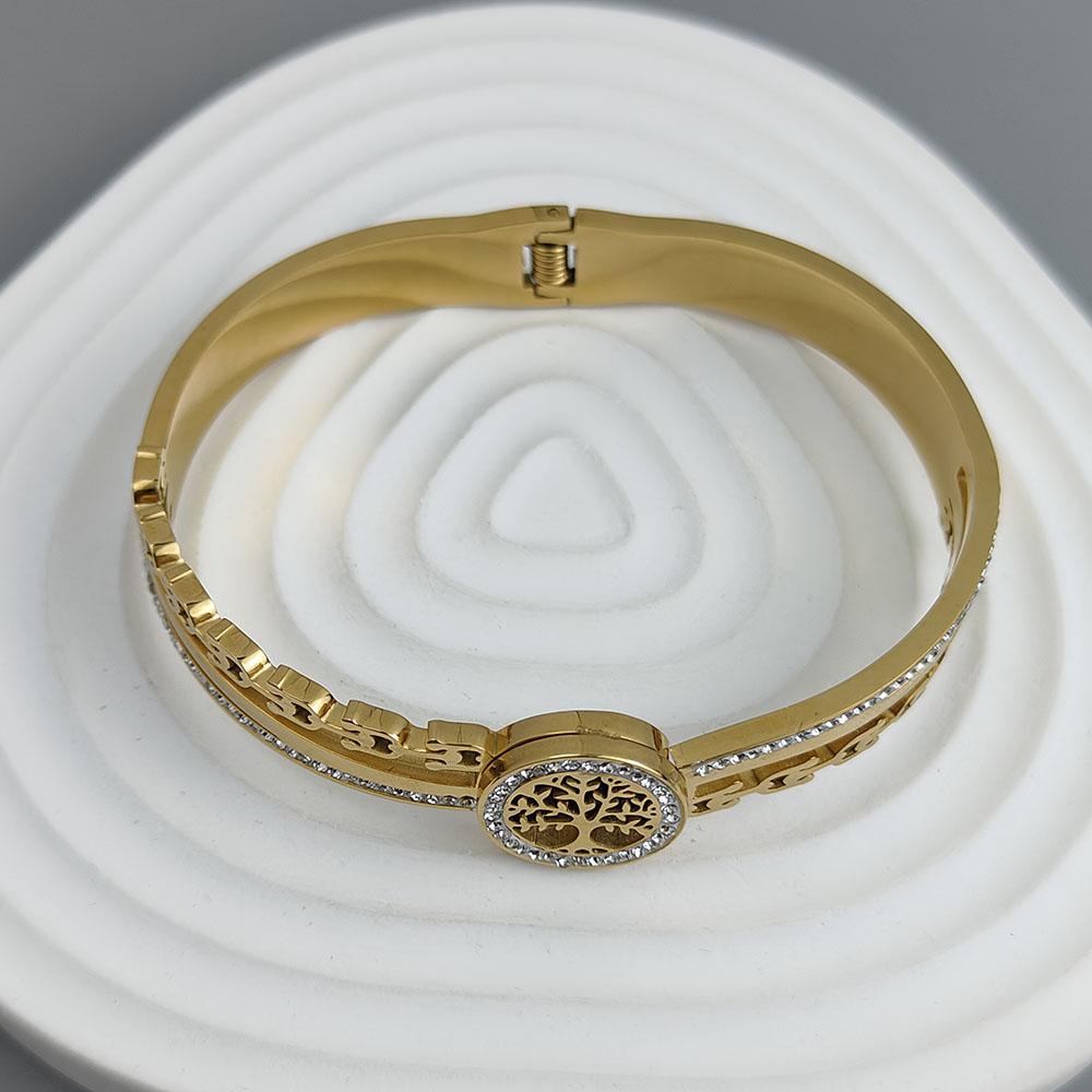 New Tree of Life Horseshoe Zircon Gold-plated Stainless Steel Bracelet 18K, High Quality Waterproof Couple Bracelet, Wife Gift