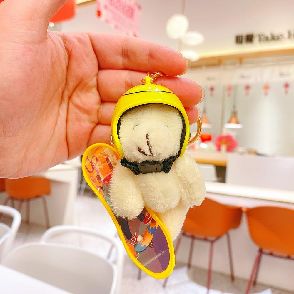 Bag Charm Little Skate Bear Plush Keychain Fluffy Skateboard Bear Keychain  Kids Girls Toys