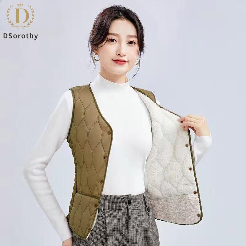 Женская куртка из хлопка с подкладкой, безрукавка, короткий утолщенный топ из овечьего пуха, однотонный повседневный пиджак, облегающая одежда на осень-зиму