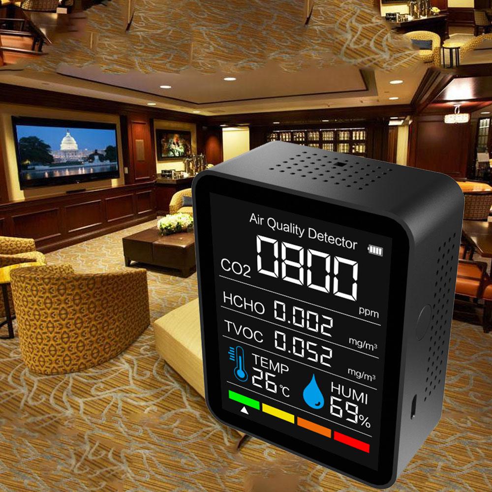 5 in 1 CO2 Meter Carbon Dioxide Detector Indoor Air Quality Monitor BT APP Temperature Humidity Sensor Tester HCHO TVOC Detector for Home Office Car