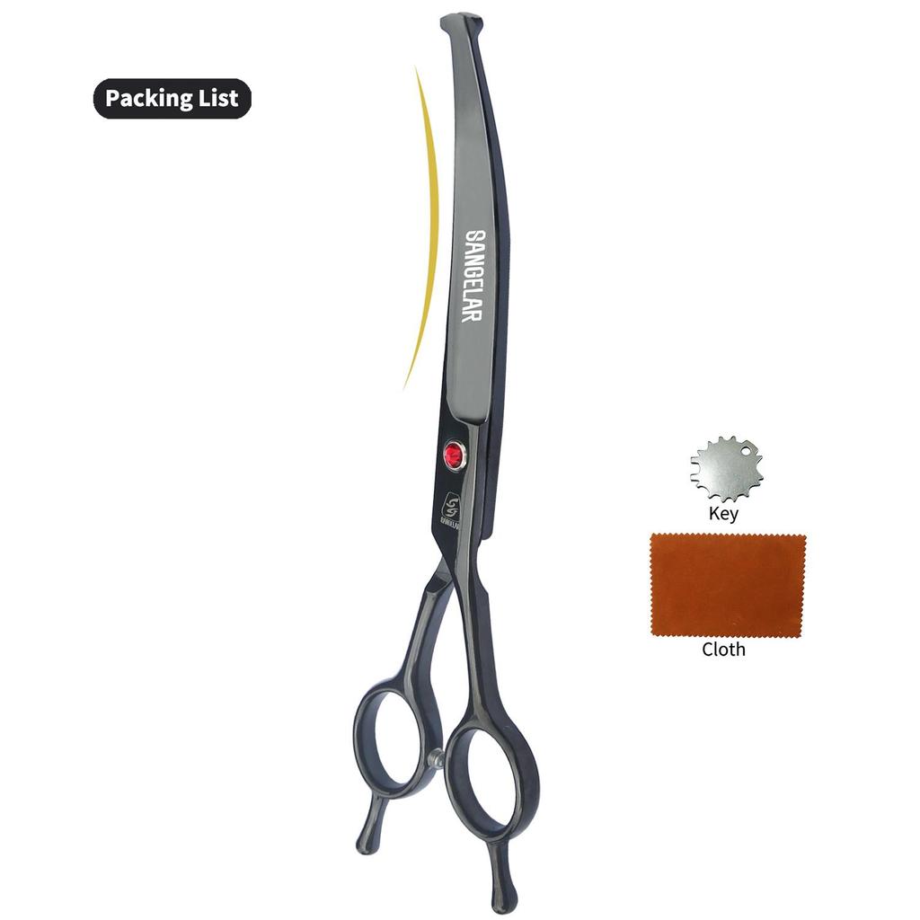 SANGELAR 7-дюймовые ножницы для домашних животных, профессиональные инструменты для ухода за домашними собаками, круглая головка, безопасное использование изогнутых ножниц, ножницы для резки домашних животных