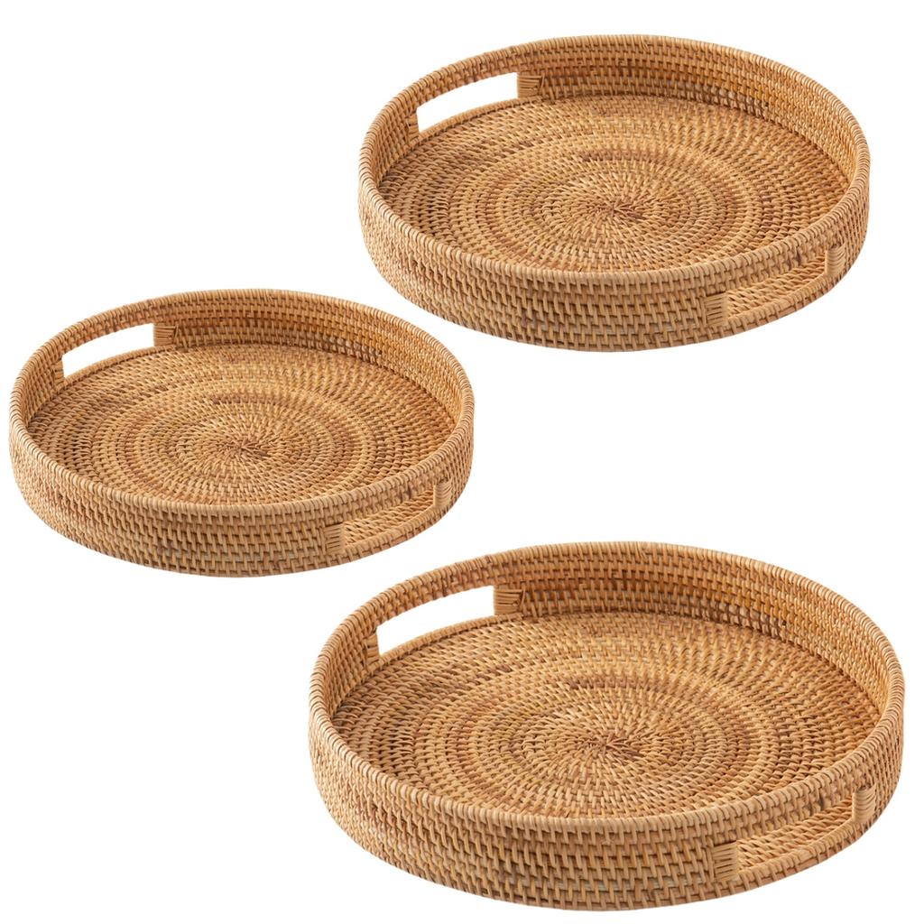 Кофейная комната Фермерский дом Плетеный поднос из ротанга Плетеный вручную поднос Удобное решение для хранения Легко чистить Высококачественный материал