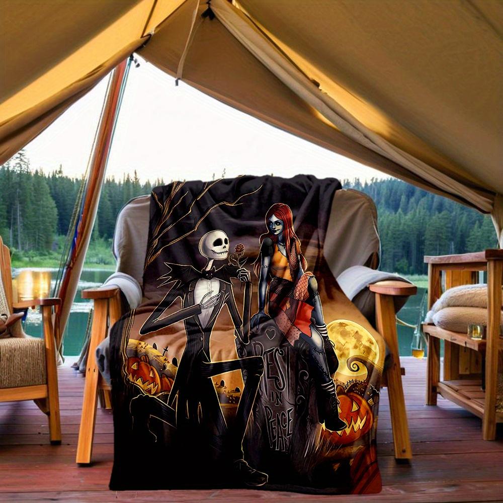 1 шт., Хэллоуин Джек Скеллингтон и Салли Плед Мягкий плед для декора комнаты, Идеальный подарок для семьи и друзей, Гостиная, Путешествия, Кемпинг