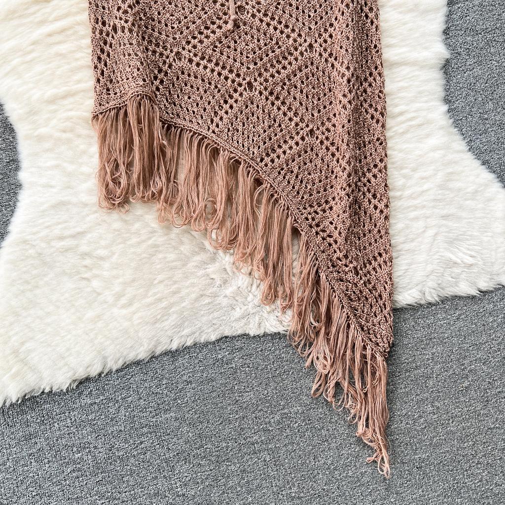 Summer Vacation Sexy Suits Strapless Halter Backless Bikini Set Drawstring Tassel Skirt Women Beach Knitted Fashion Two Pieces Suits