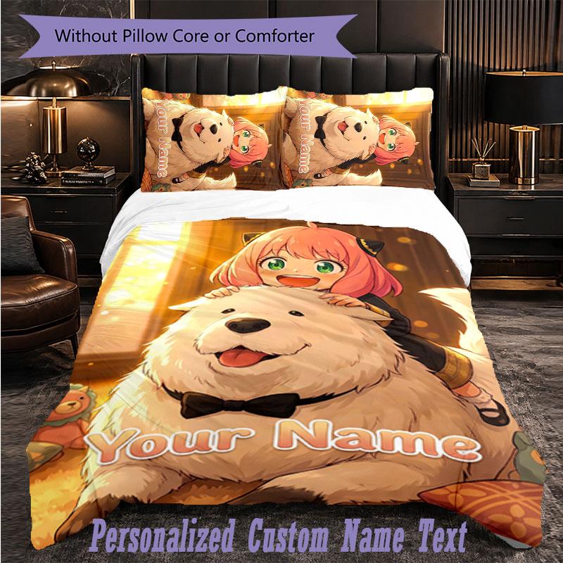 Personalized 3Pcs Bedding SetSpy × Family Custom Text Duvet Cover Pillowcase Set Bedroom Gift