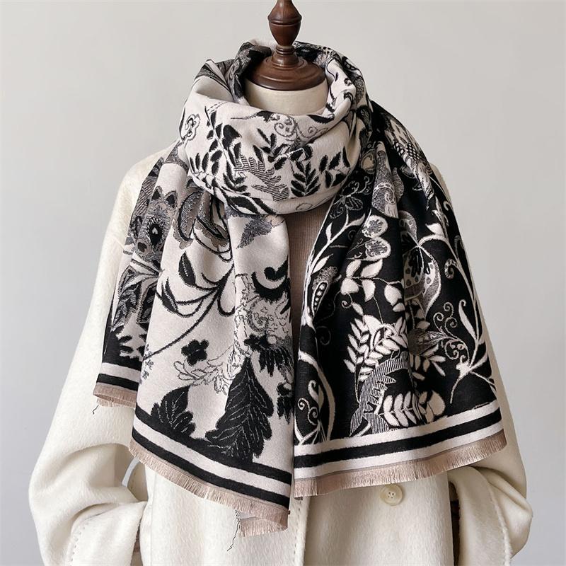 Women Winter Cashmere Scarf Floral Pashmina Luxury Brand Shawls and Wraps Bufanda Hijab Travel Stoles Echarpe Warm Blanket