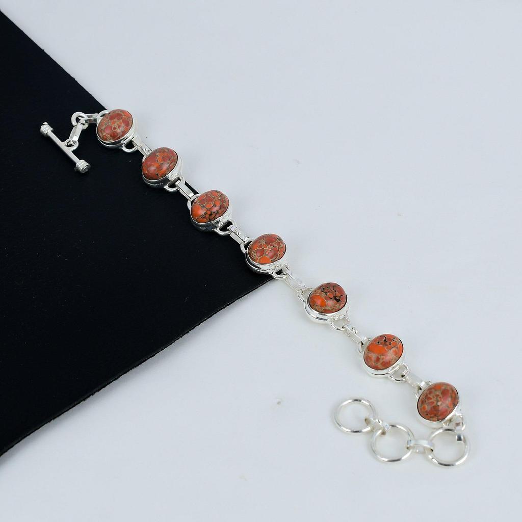 Браслет из натурального оранжевого бирюзового камня ручной работы из стерлингового серебра 925 пробы, браслет из оранжевой бирюзы для жены, браслет унисекс в подарок для любви