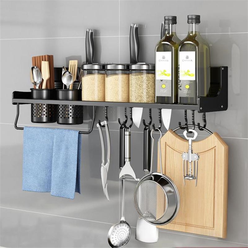 Kitchen Storage Shelf Wall-mounted Spice Racks Space Aluminum Multifunctional Storage Rack Kitchen Shelf Kitchen Organizer