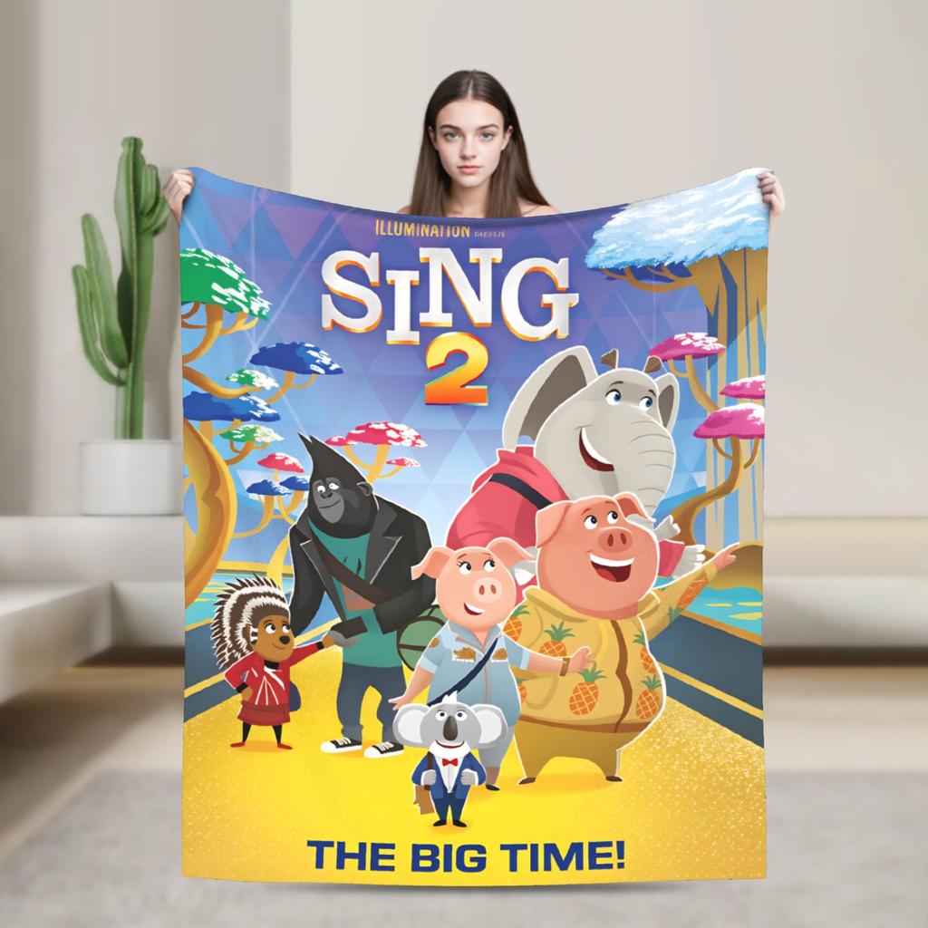Теплое Мягкое Одеяло Кемпинг Персонажи Фильма Sing 2 Бастер Эш Постельное Белье Пледы Фланелевое Покрывало Для Дивана Кресла Диван-Кровать Обложка