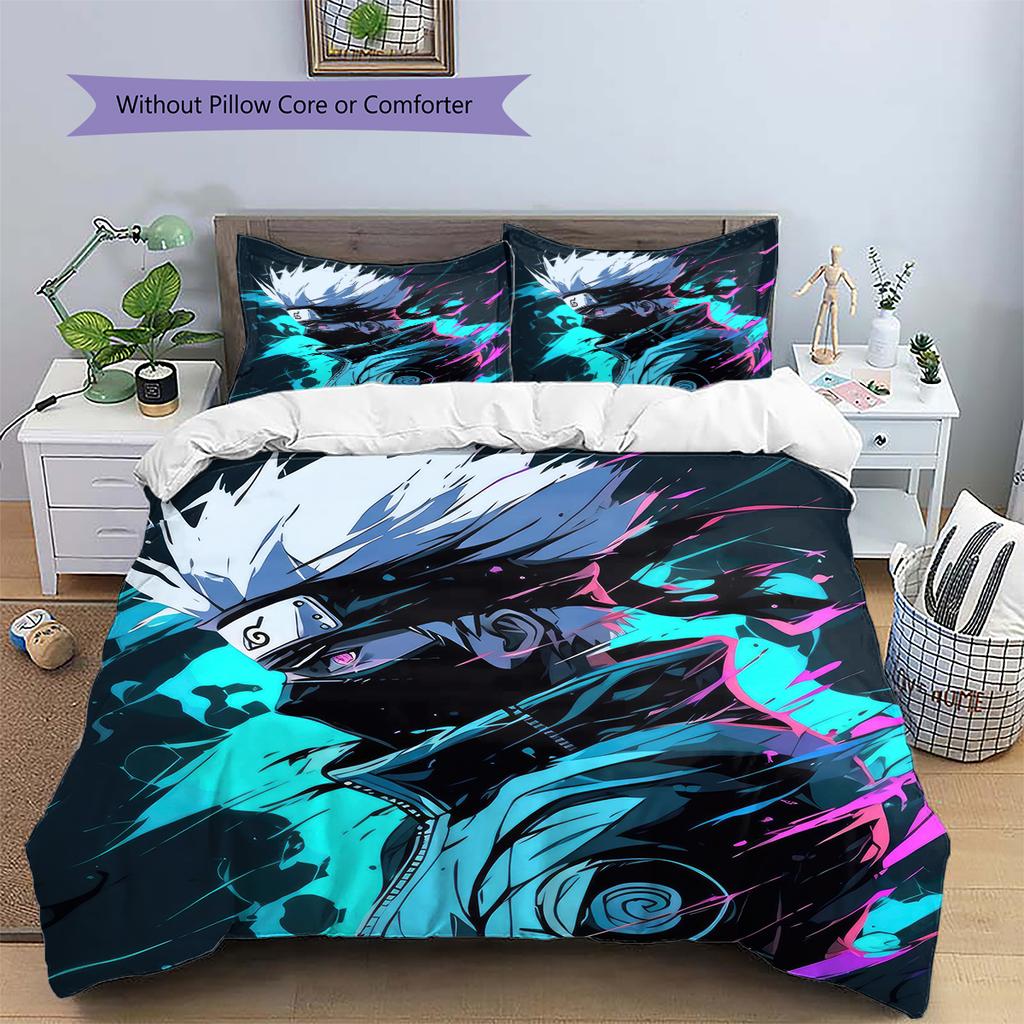 Хатаке Какаши Узор Наруто Постельное белье Домашний декор Подарок на день рождения (1 пододеяльник + 2 наволочки, без наполнителя)
