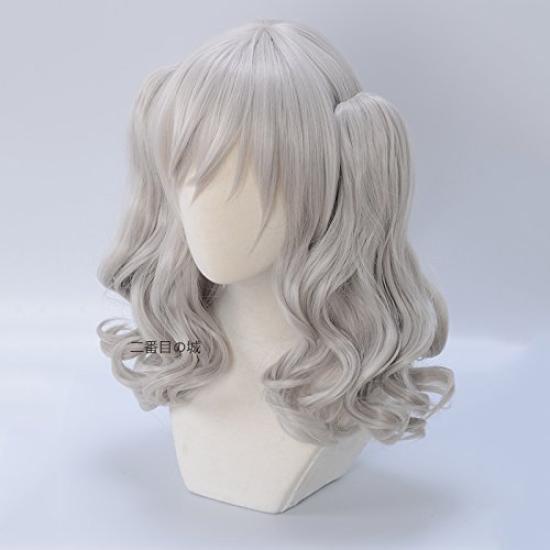Cosplay Wig from The Second Style with Perfect for Costumes and Fancy Dress 2 Bonus Items Heat-resistant Castle, Silver-gray, Short, Curly, Twin-tail
