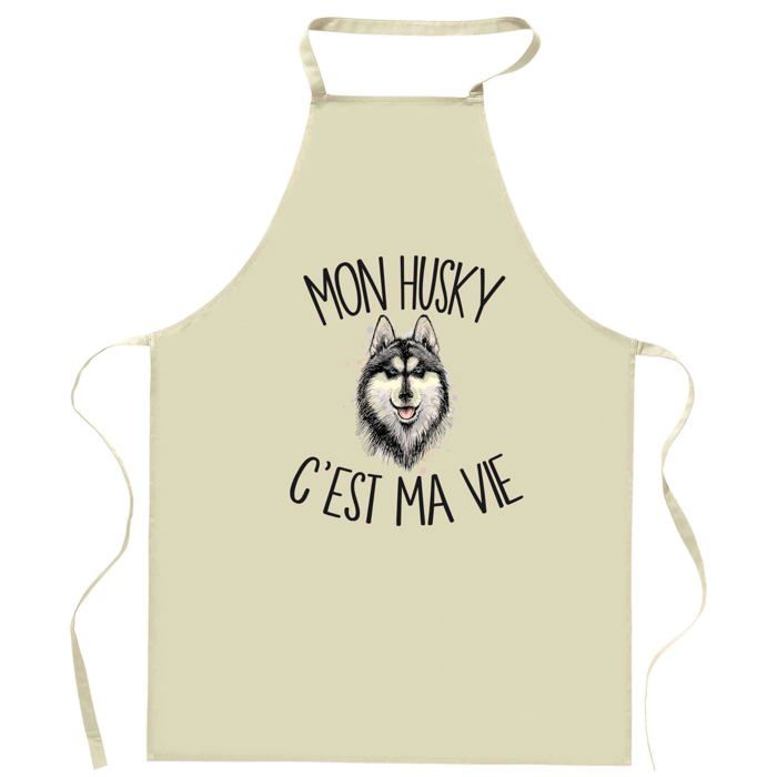 Tablier de cuisine - Husky C'est la vie - Impression française - Coton résistant - Liens ajustables
