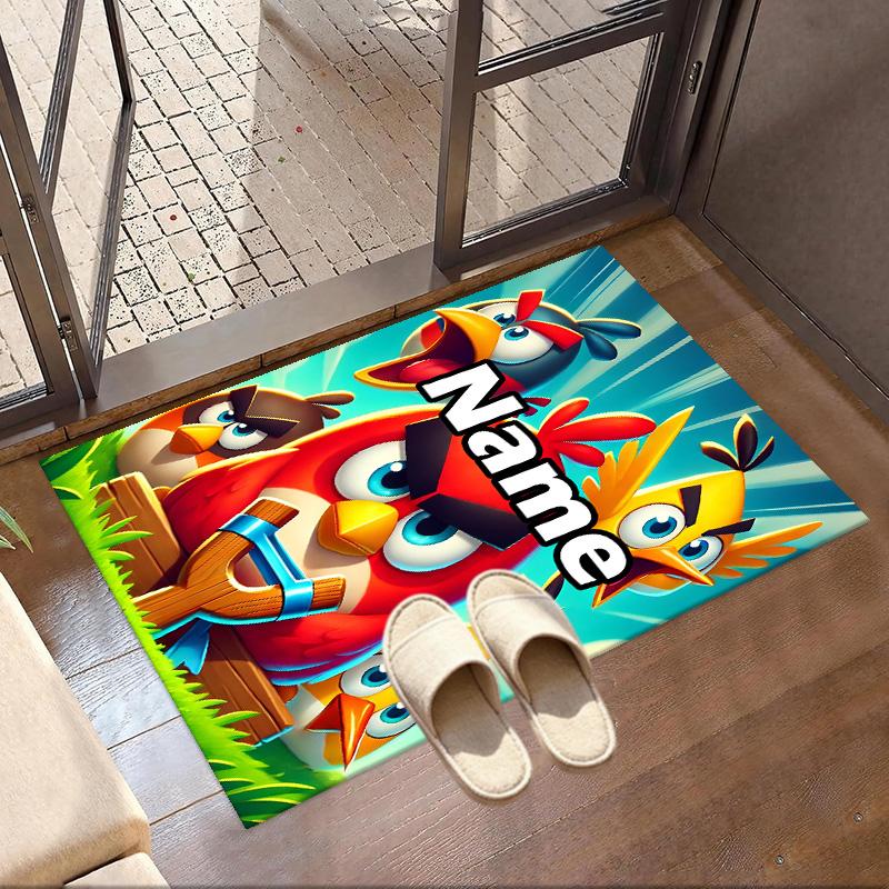 Custom Name Personalized Angry Birds Print Carpet, Versatile Home Decor Rug, for Playroom, Apartment, Balcony, Entryway, Hallway Gift