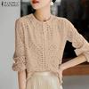 ZANZEA Женская летняя блузка с круглым вырезом и рукавом 3/4 из кружева Crochet в стиле пэчворк