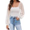 Women's See-through Lantern Sleeves Tops Splicing Slim Tops