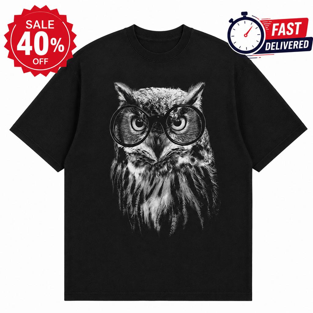 Owl With Glasses Shirt Funny Nature Animal Graphic Tee