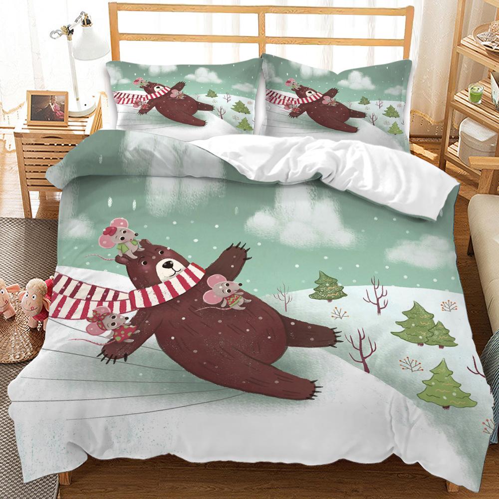 Комплект постельного белья с 3D мультяшными животными, пододеяльник из микрофибры, 2/3 шт. DE135 * 200, мягкое и легко чистящееся домашнее украшение для детской комнаты