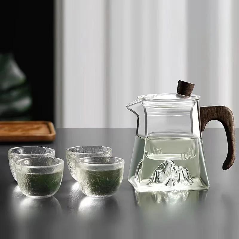 500 мл стеклянный чайник, термостойкий квадратный стеклянный чайный сервиз, китайская чашка кунг-фу с ручкой и крышкой, фильтр для чайника, чайный сервиз, аксессуары