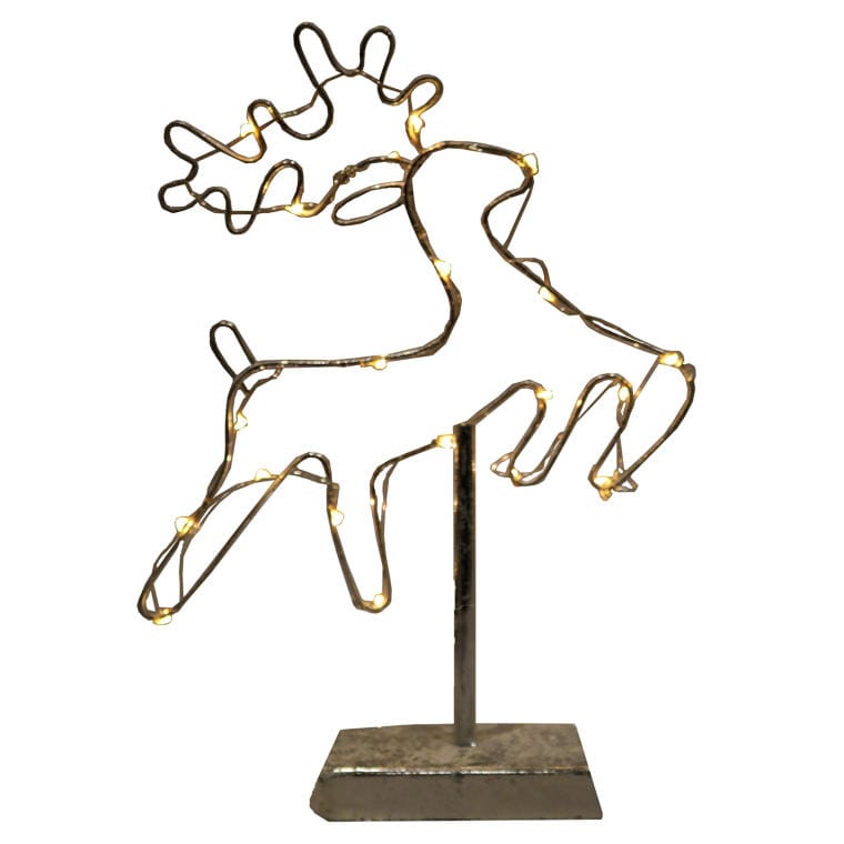 Metal Reindeer with 20 warm white battery-powered LED lights, 25x40 cm