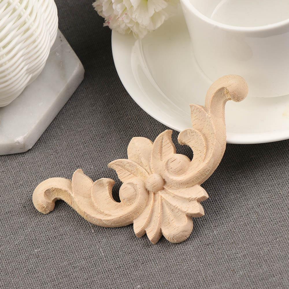 1PC Floral Wood Carved Corner Applique Wooden Carving Decal for Furniture Cabinet Door Frame Wall Home Decor Crafts