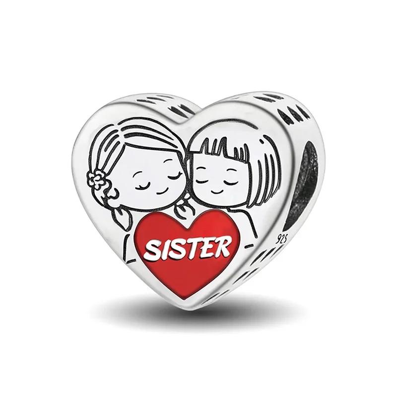 Медь Сестра Любовь Сердце Бабочка Роза Подвеска Шармы Бусины Подходят Оригинальный Пан Браслет Браслет Сделай сам Ювелирные изделия