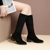 European and American Long Boots 2024 Autumn and Winter New Suede Mid Heel Pleated High Boots for Women Zapatos De Mujer Trafza