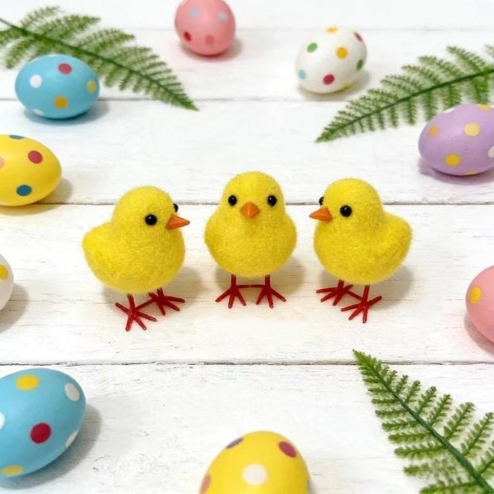 Realistic Easter Chick Figurine Flocking Mini Chicken Toy Cute Plush Chicken Ornament Home Decor